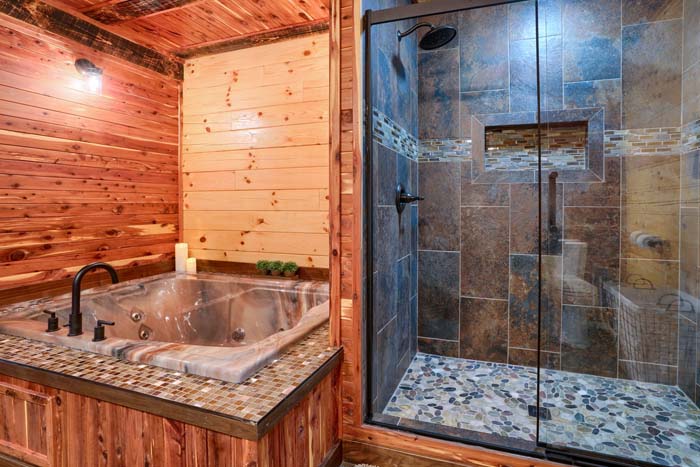 Tranquil retreat in the log cabin bathroom