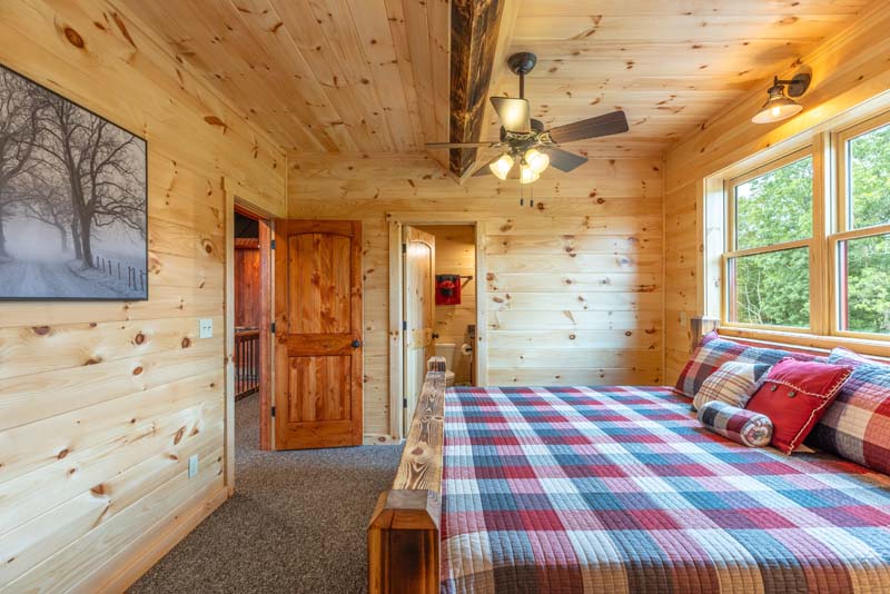 Private king bedroom, loft level — Black Eagle Lodge
