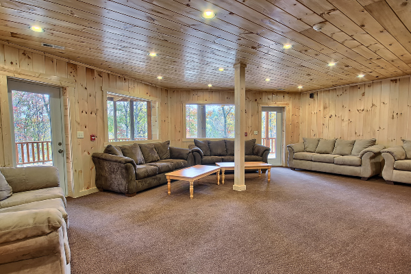 Cozy and inviting game room in the cabin