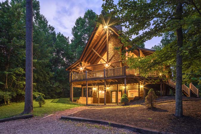 Timber Ridge Lodge lit up at dusk — Timber Ridge Lodge